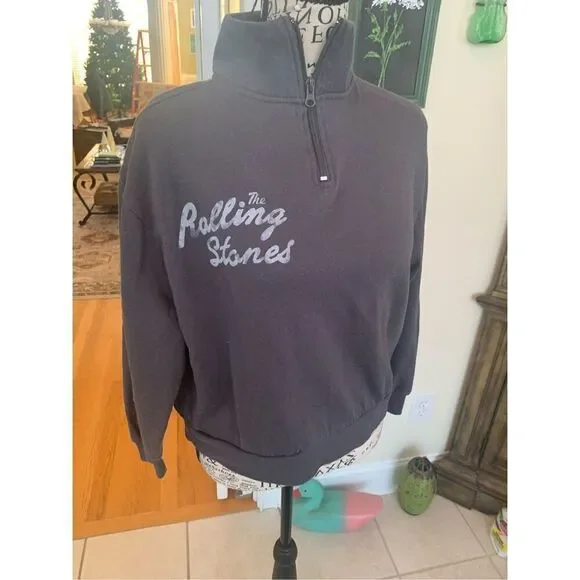 Vintage THE ROLLING STONE Women Quarter Zipper Cropped Sweatshirt Big Logo on Ba - Picture 5 of 7